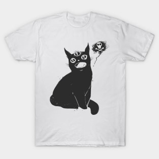 Black Cat With Third Eye, Skull And Cross Bones, Weird Kitty T-Shirt